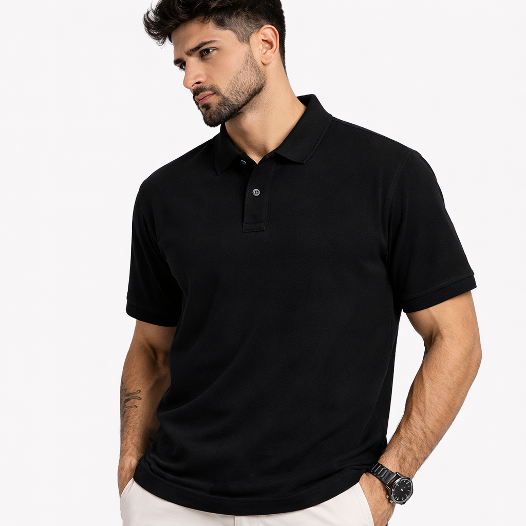 Relivve Premium 220 GSM Black Polo T-Shirt | Classic Fit Cotton Polo