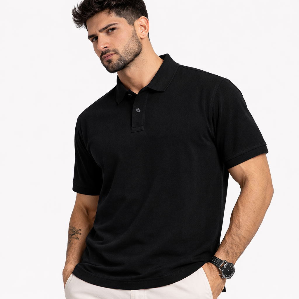 Relivve Premium 220 GSM Black Polo T-Shirt | Classic Fit Cotton Polo