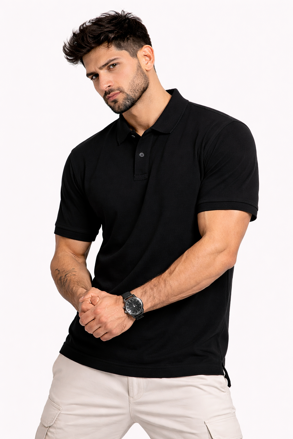 Relivve Premium 220 GSM Black Polo T-Shirt | Classic Fit Cotton Polo